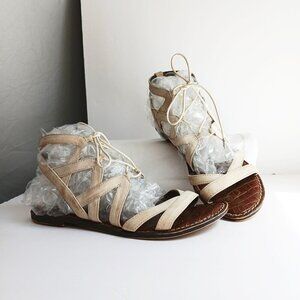 Sam Edelman Cream Suede Flat Lace Up Gladiator Sandals Sz8